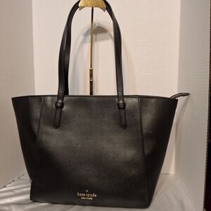 Kate Spade Classic Black Saffiano Leather Zip Top Tote Bag